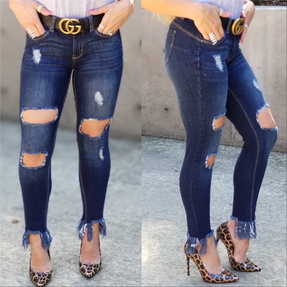 MODA ME COUTURE Denim - JESSICA Frayed Hem Jeans